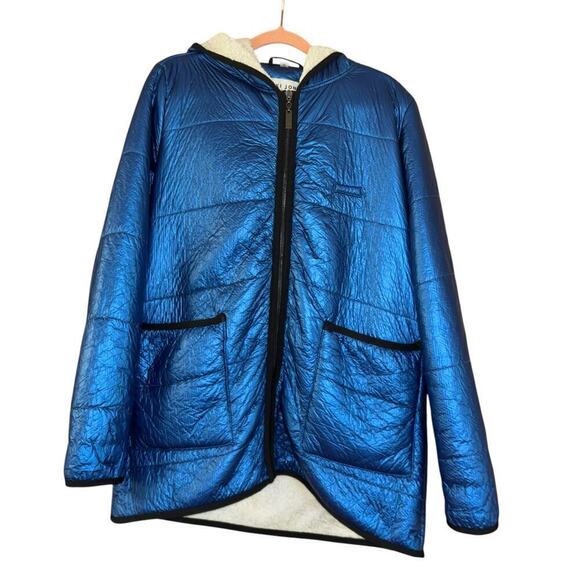 Nikki Jones Montreal Metallic Blue Sherpa Jacket Women's S Oversized Warm Modern - Picture 4 of 15